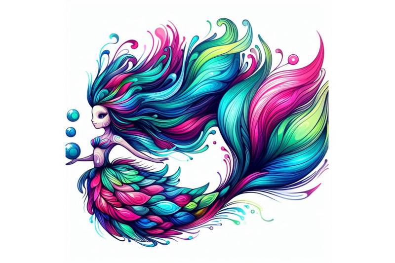 abstract-mermaid-art-iridescent-plumage-on-white-background