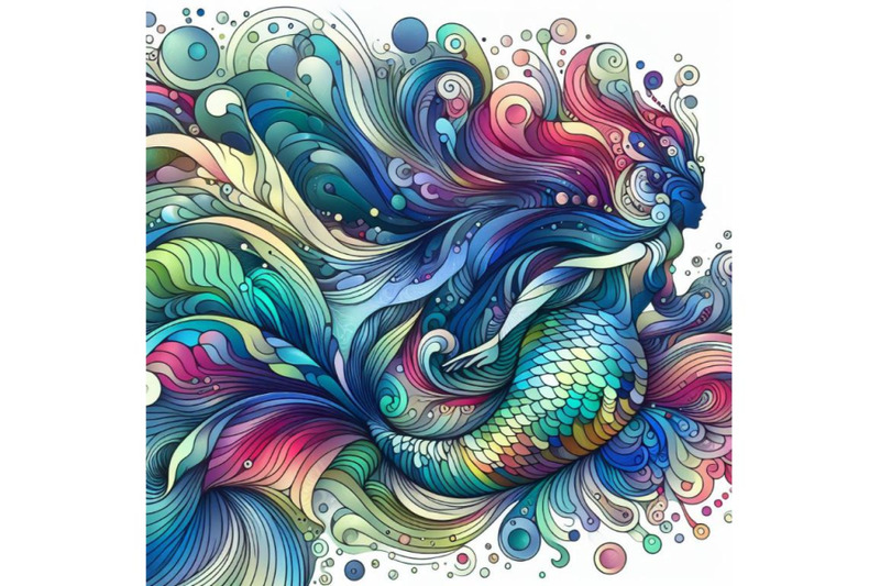 abstract-mermaid-art-iridescent-plumage-on-white-background