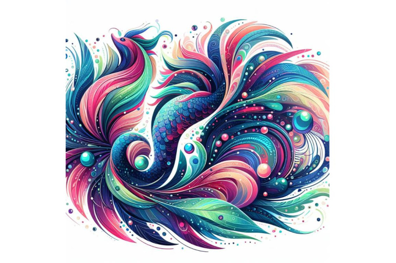 abstract-mermaid-art-iridescent-plumage-on-white-background