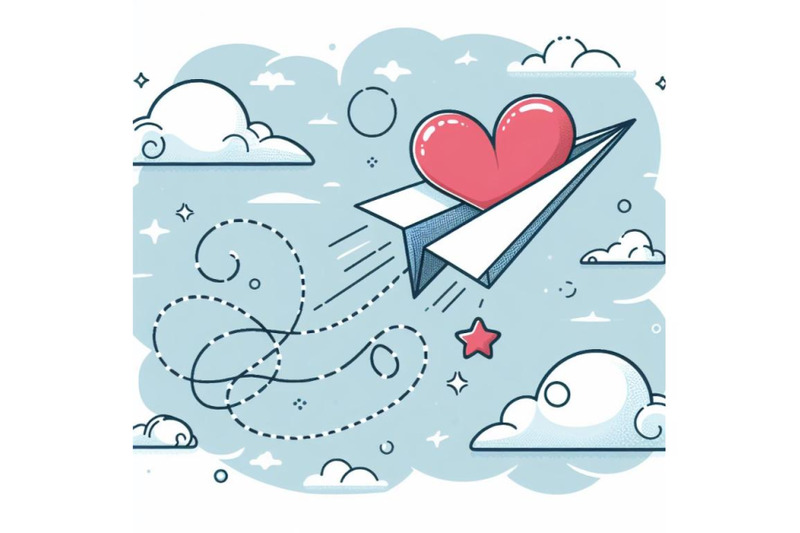 paper-plane-with-heart-path-flying-airplane-with-contour-dotted-trace