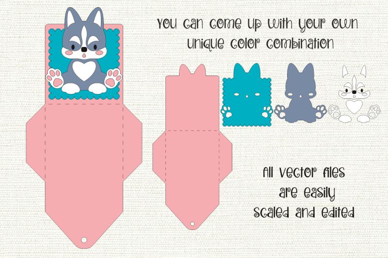 husky-puppy-gift-card-holder-paper-craft-template
