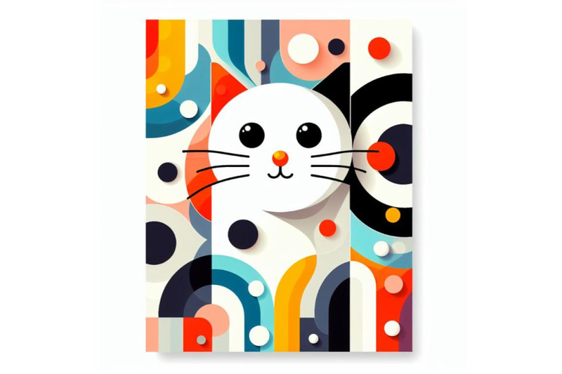 abstract-white-cat-colorful-vector-minimal-poster-on-white-background