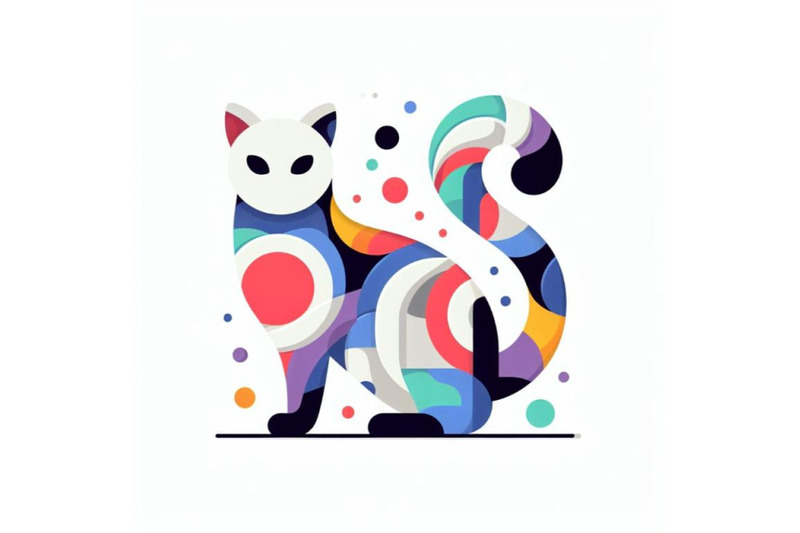 abstract-white-cat-colorful-vector-minimal-poster-on-white-background