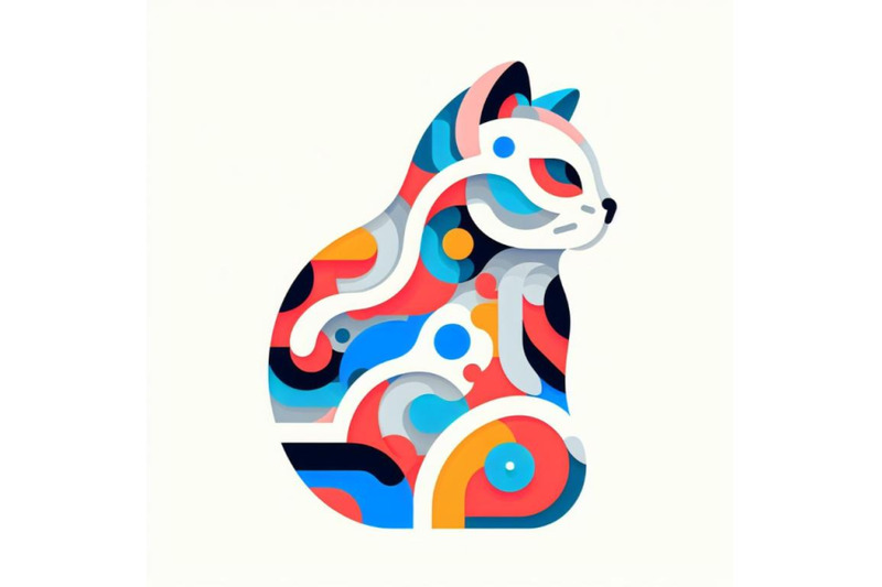 abstract-white-cat-colorful-vector-minimal-poster-on-white-background