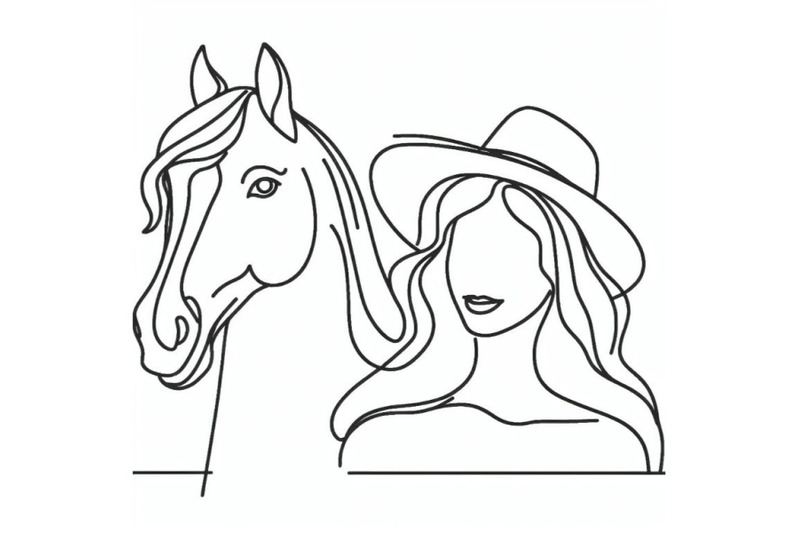 one-line-drawing-horse-and-woman-heads