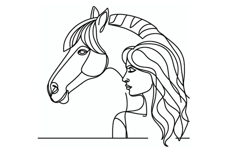 one-line-drawing-horse-and-woman-heads