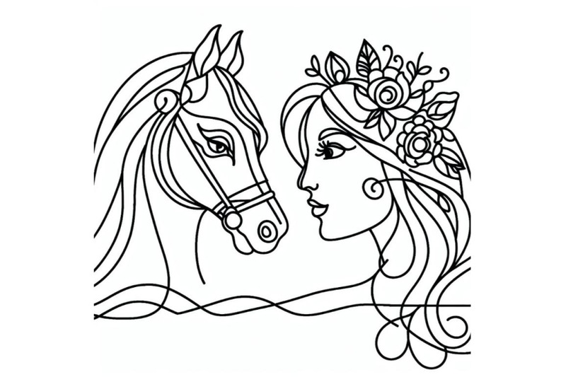 one-line-drawing-horse-and-woman-heads