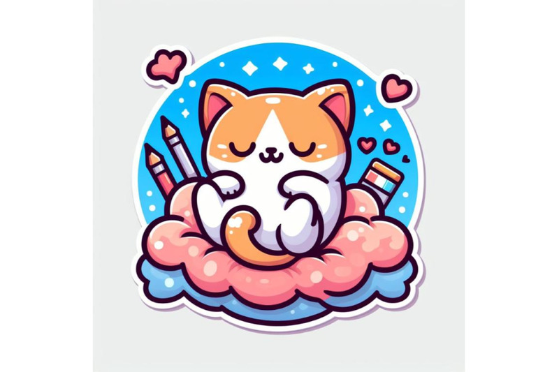 art-design-in-cat-sticker-die-cut-of-kitten-with-minimal-concept