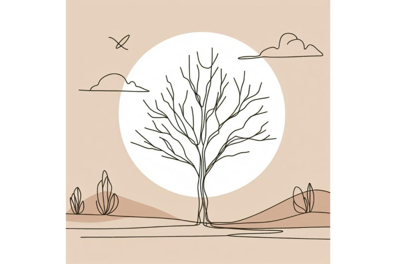 one-line-minimalist-continuous-linear-sketch-dry-tree