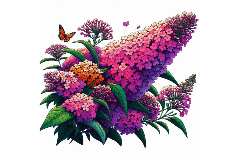 flowering-bush-buddleja-davidii-colorful-botanical-digital-art