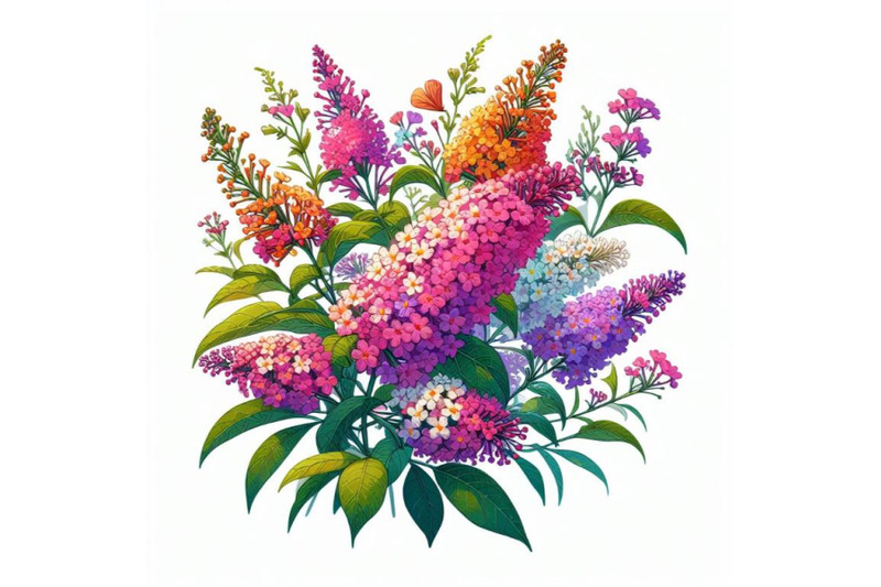 flowering-bush-buddleja-davidii-colorful-botanical-digital-art