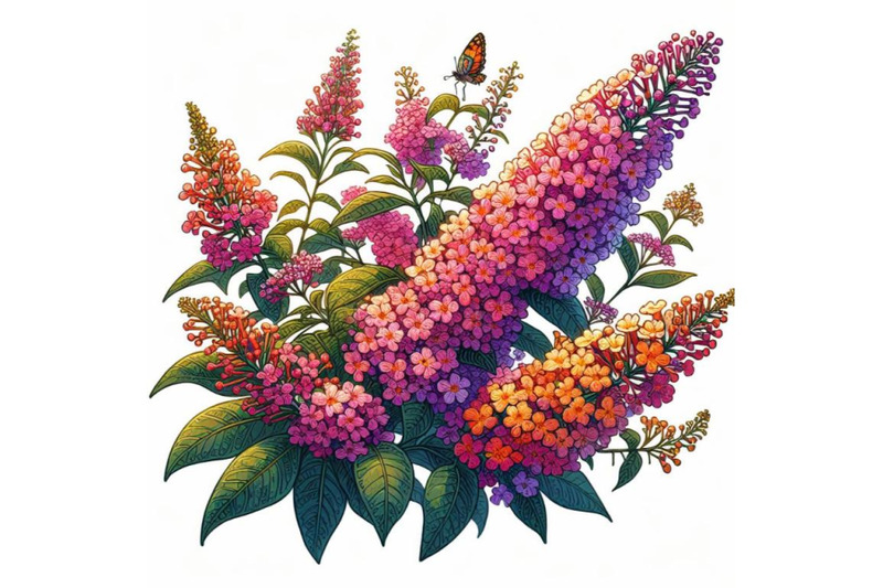 flowering-bush-buddleja-davidii-colorful-botanical-digital-art