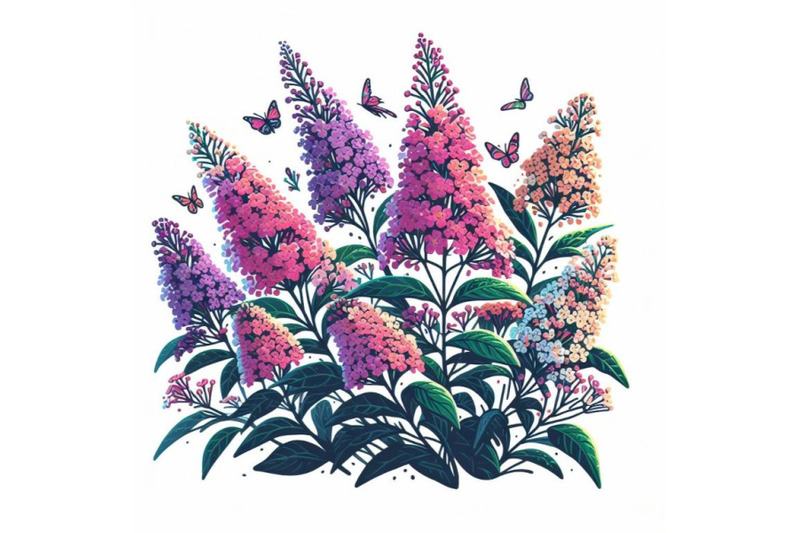 flowering-bush-buddleja-davidii-colorful-botanical-digital-art