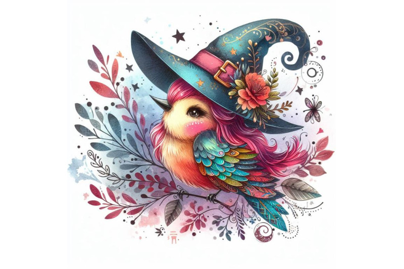 beautiful-witch-watercolor-abstract-graphic-colored-bird