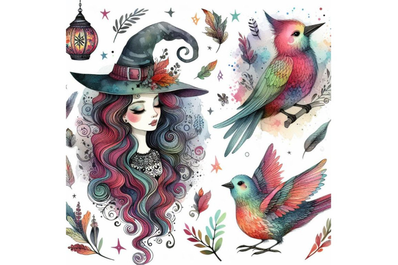 beautiful-witch-watercolor-abstract-graphic-colored-bird