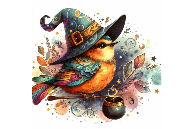 beautiful-witch-watercolor-abstract-graphic-colored-bird