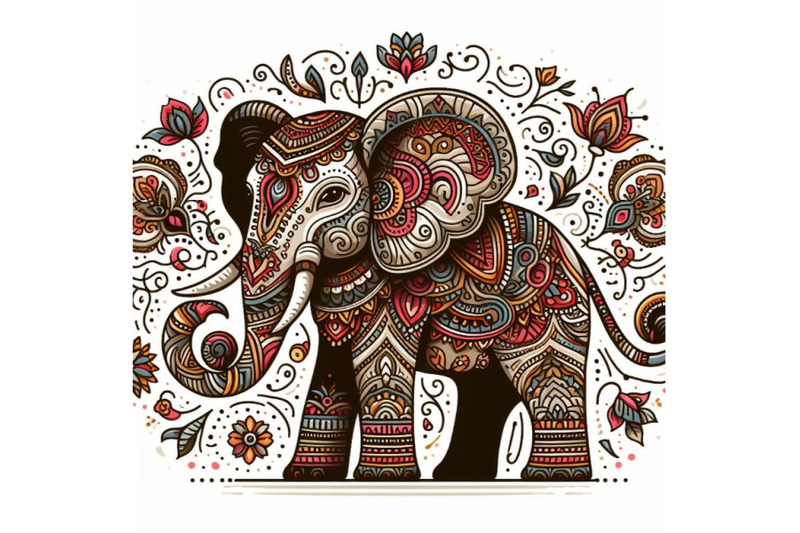 elephant-doodle-art-decorated-ornamental-india-traditional-on-white-ba