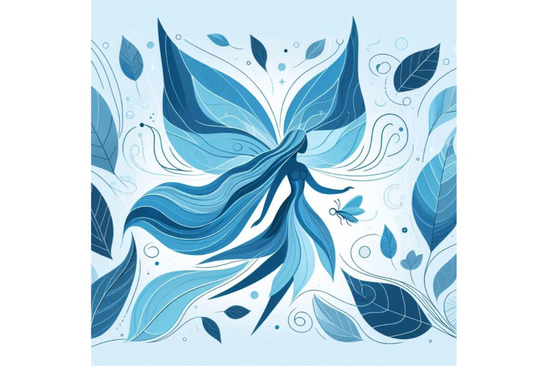 blue-beautiful-fairy-wall-art-with-abstract-leaves-as-its-wings