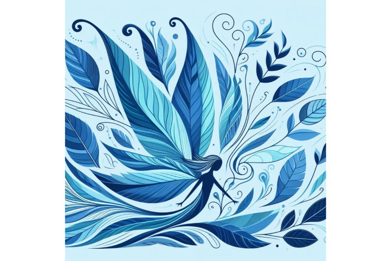 blue-beautiful-fairy-wall-art-with-abstract-leaves-as-its-wings