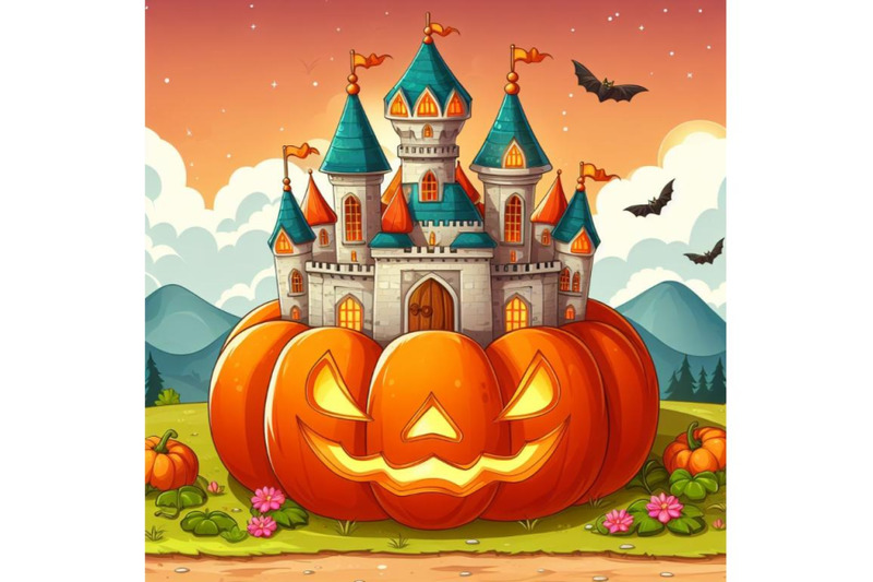 digital-illustration-of-a-palace-on-top-of-a-pumpkin