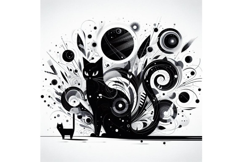 digital-art-abstract-black-cat-on-white-background