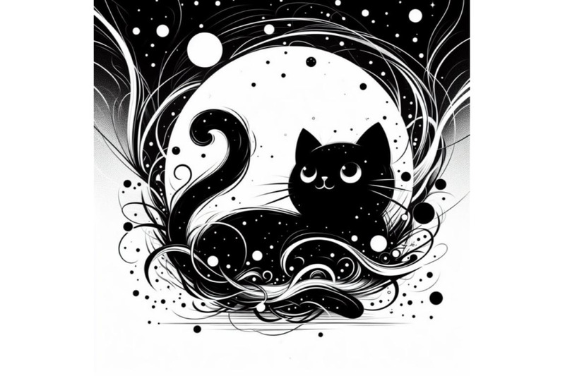 digital-art-abstract-black-cat-on-white-background