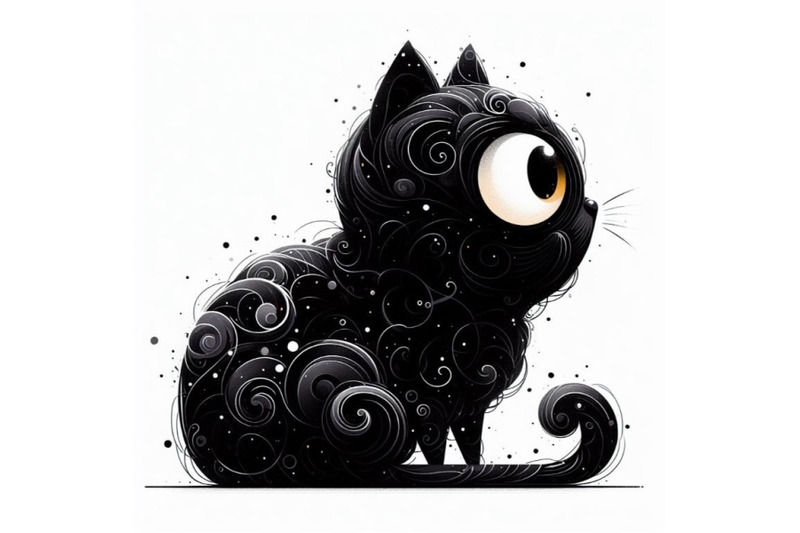 digital-art-abstract-black-cat-on-white-background