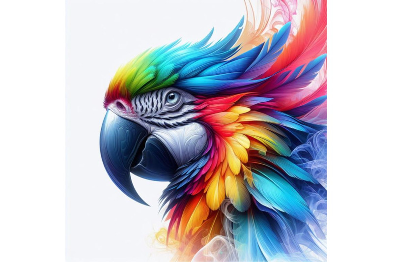 crystal-white-background-digital-art-rainbow-smoke-macaw-parrot