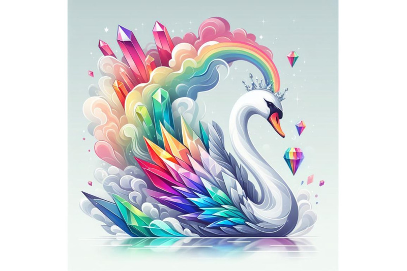 crystal-white-background-digital-art-rainbow-smoke-swan-portrait