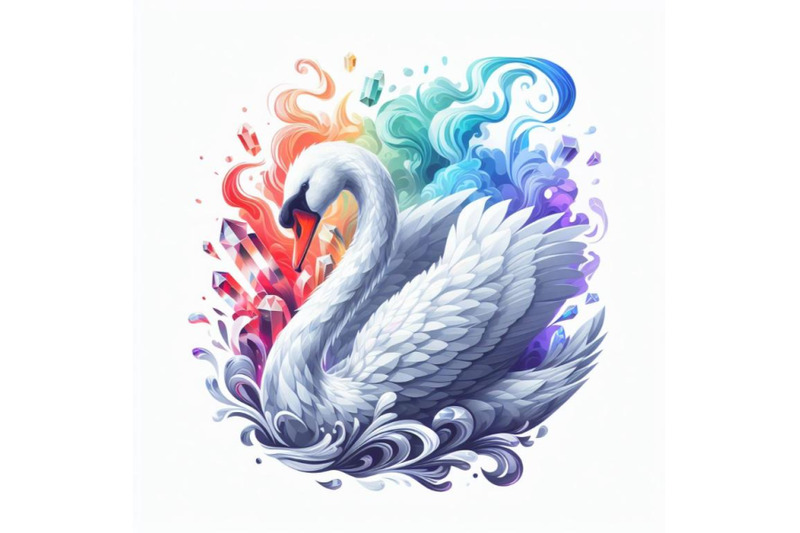 crystal-white-background-digital-art-rainbow-smoke-swan-portrait