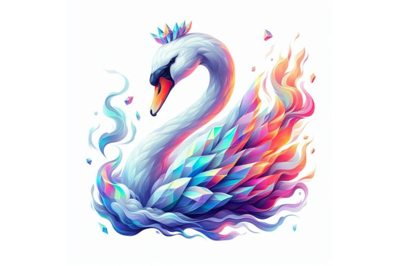 crystal-white-background-digital-art-rainbow-smoke-swan-portrait