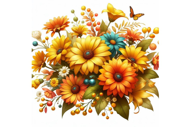 colorful-yellow-and-orange-digital-art-summer-flowers-on-white