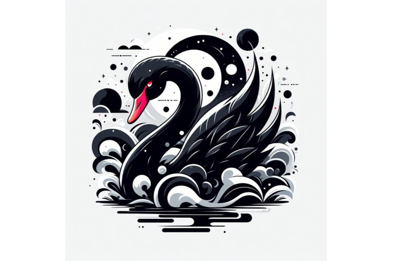 digital-art-abstract-black-swan-on-white-background