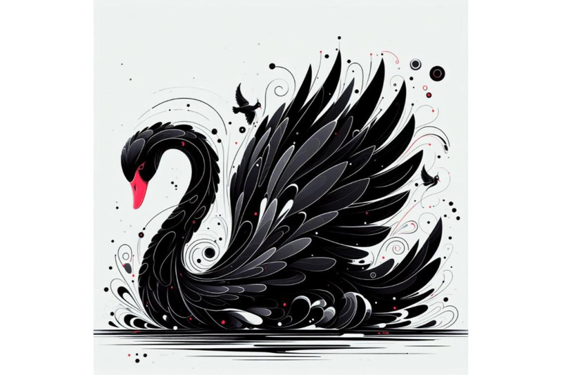 digital-art-abstract-black-swan-on-white-background