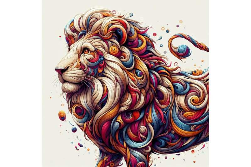 digital-art-abstract-lion-on-white-background