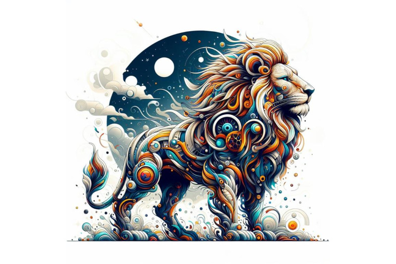 digital-art-abstract-lion-on-white-background