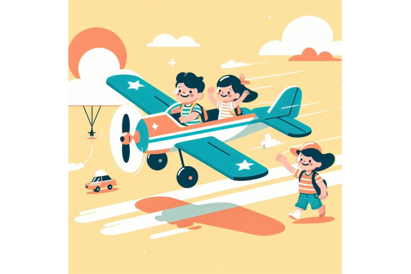 children-fly-by-single-motor-plane