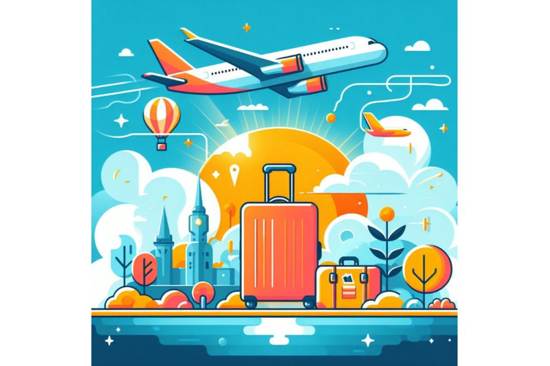 bright-travel-luggage-and-plane-in-the-sky
