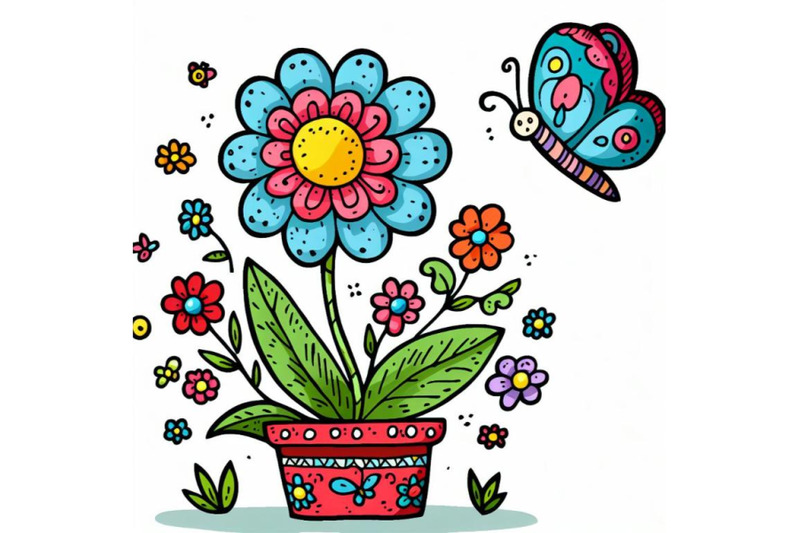cartoon-flower-with-butterfly