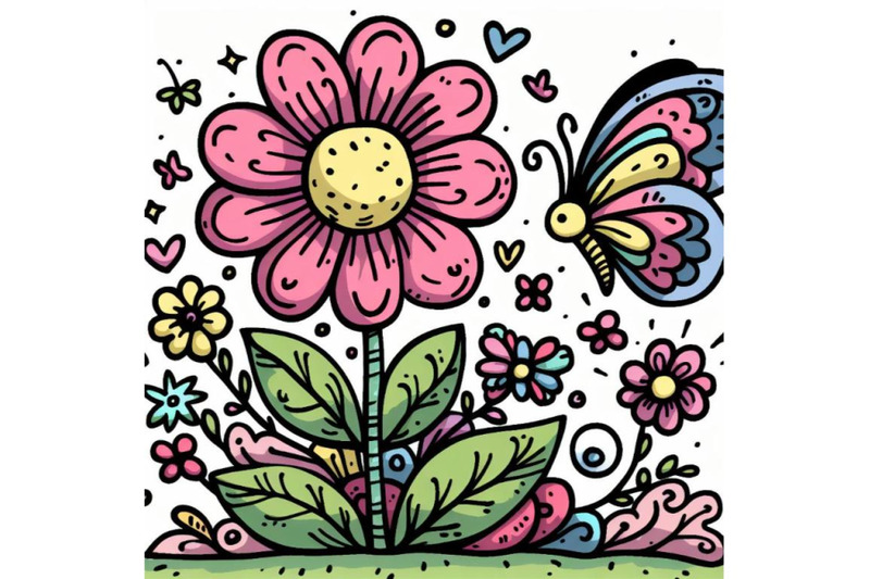 cartoon-flower-with-butterfly