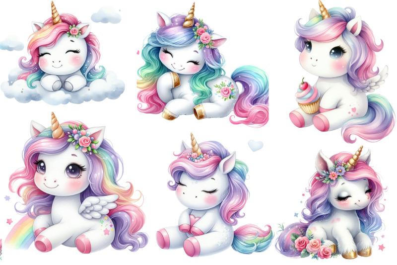 watercolor-cute-unicorn-clipart-bundle