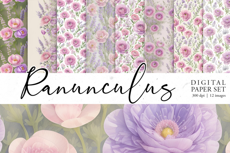 watercolor-ranunculus-patterns-bundle-png-cliparts
