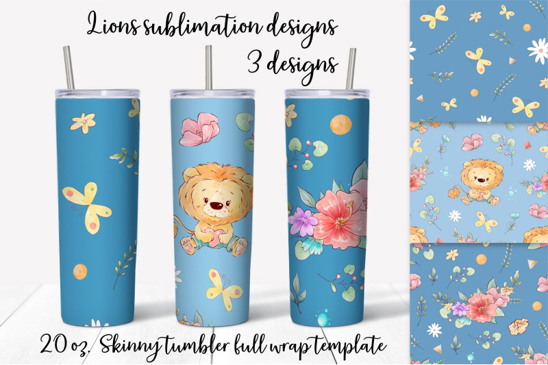 lion-sublimation-design-skinny-tumbler-wrap-design