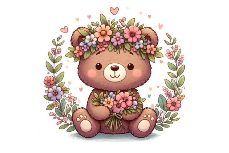 cute-teddy-bear-wearing-flower-wreath