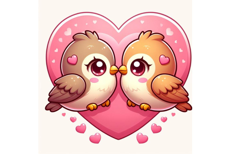 a-2d-two-cute-bird-lovers-on-pink-hearts