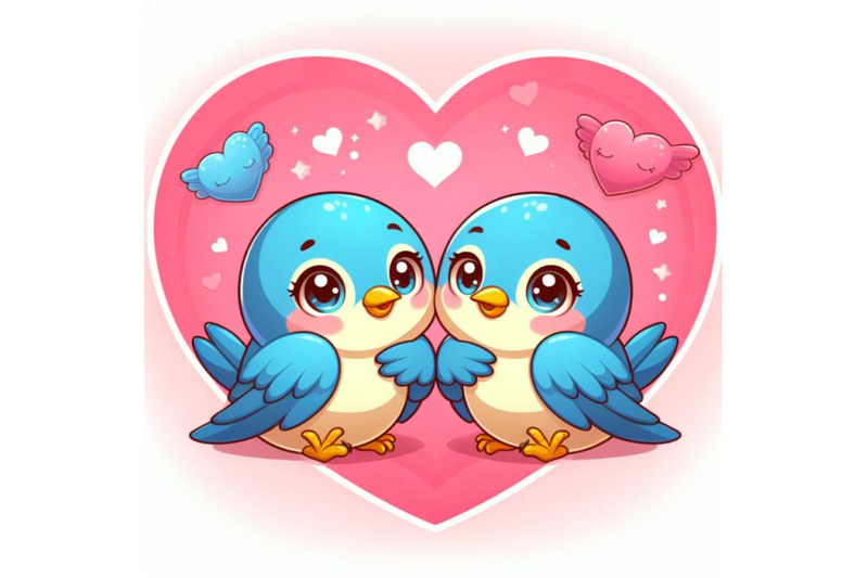 a-2d-two-cute-bird-lovers-on-pink-hearts