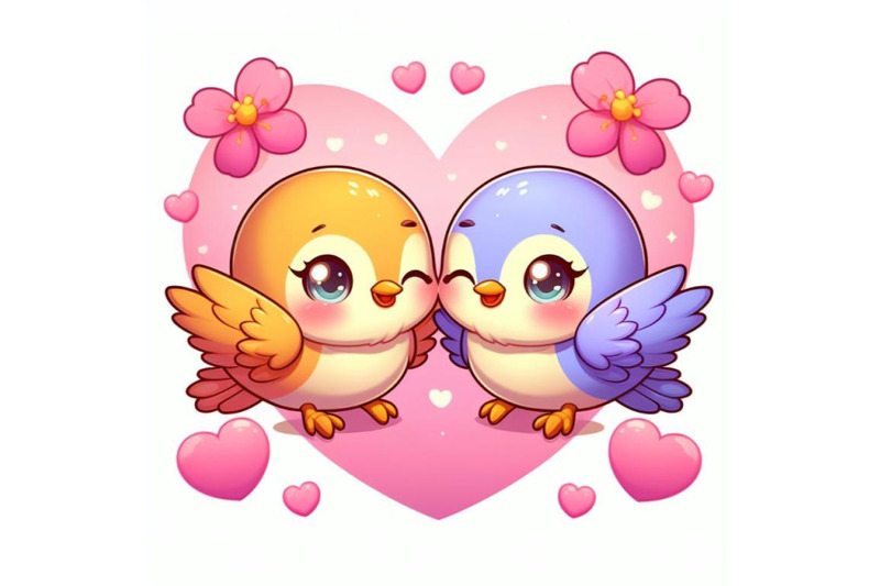 a-2d-two-cute-bird-lovers-on-pink-hearts