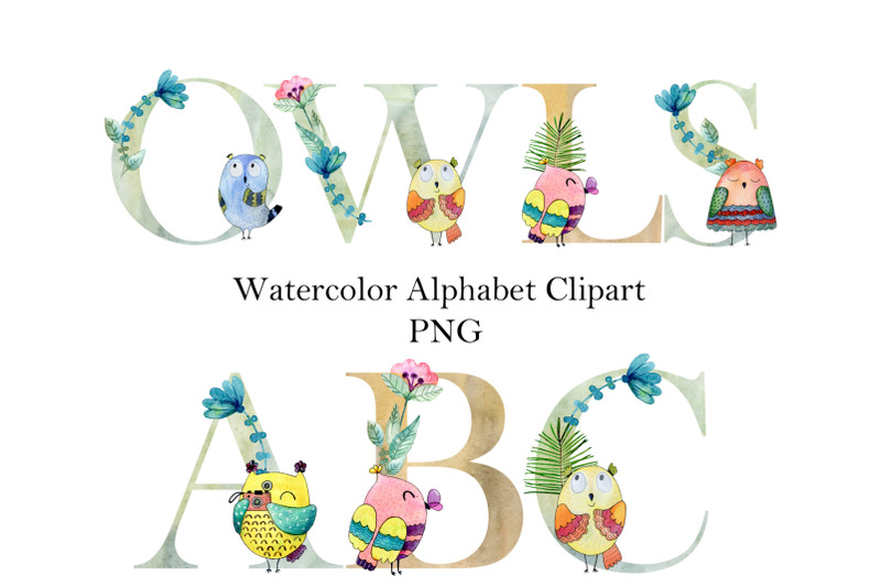 watercolor-alphabet-with-owls