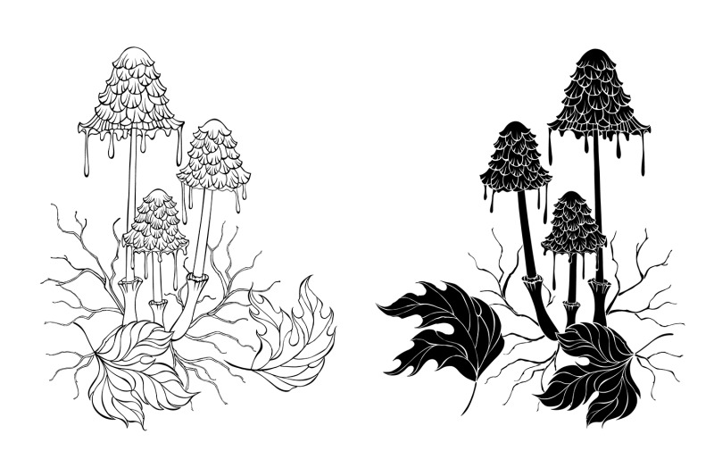 monochrome-ink-mushrooms