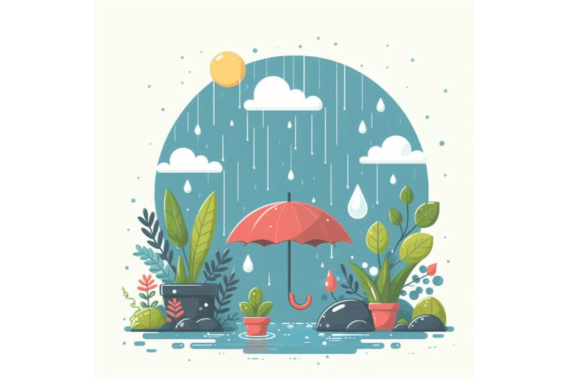 rainy-day-with-plant-vector-illustration-set